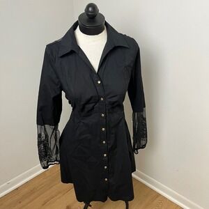 VTG Whimsygoth Shirt Dress Womens Large Black Lace Mesh Embroidered Button Front